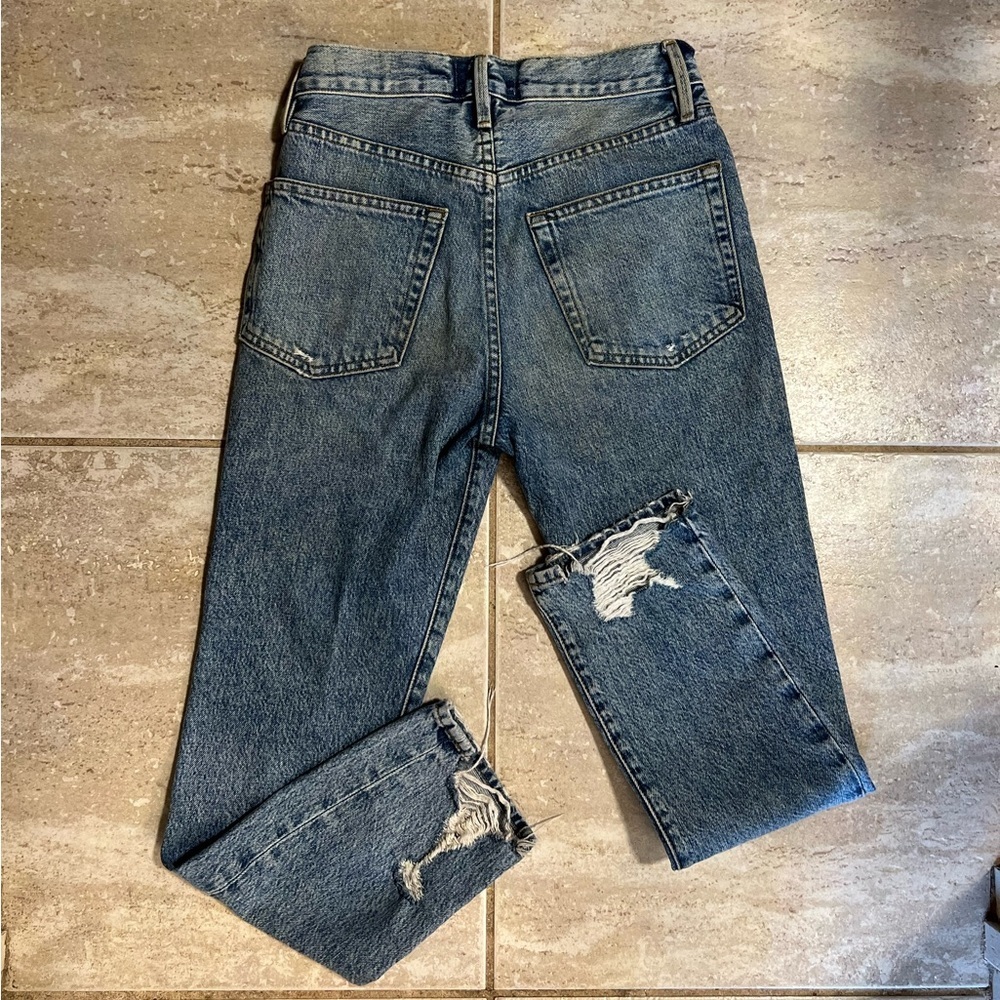 FRAME Le Original Distressed Straight Leg Jeans in Cascade Blue Rips-SZ 24 - Picture 11 of 15